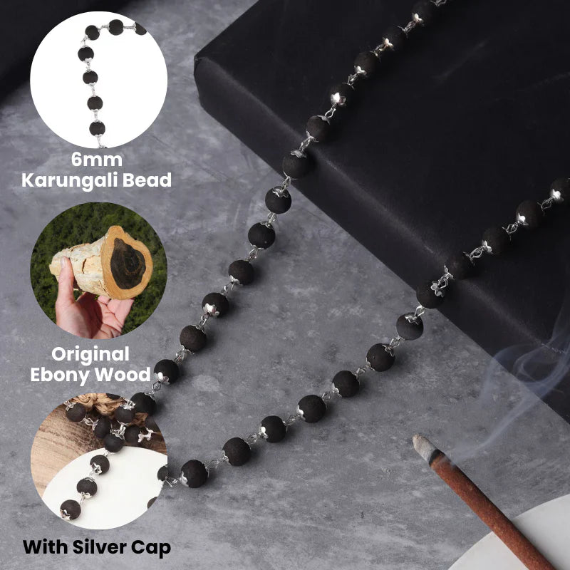 Divinara™ Premium Original Silver Plated Cap Karungali Mala