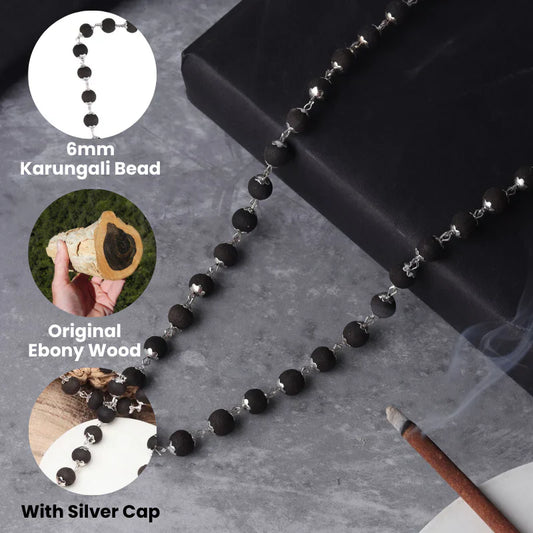 Divinara™ Premium Original Silver Plated Cap Karungali Mala